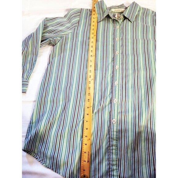 Button-Up Shirt Roamans Womens Green Blue Striped Size Large RN88842 Long Sleeve - Picture 9 of 13